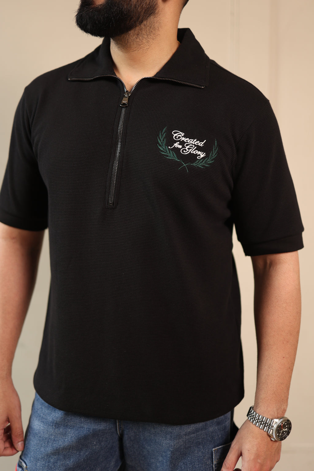 Black Noir Zip Polo