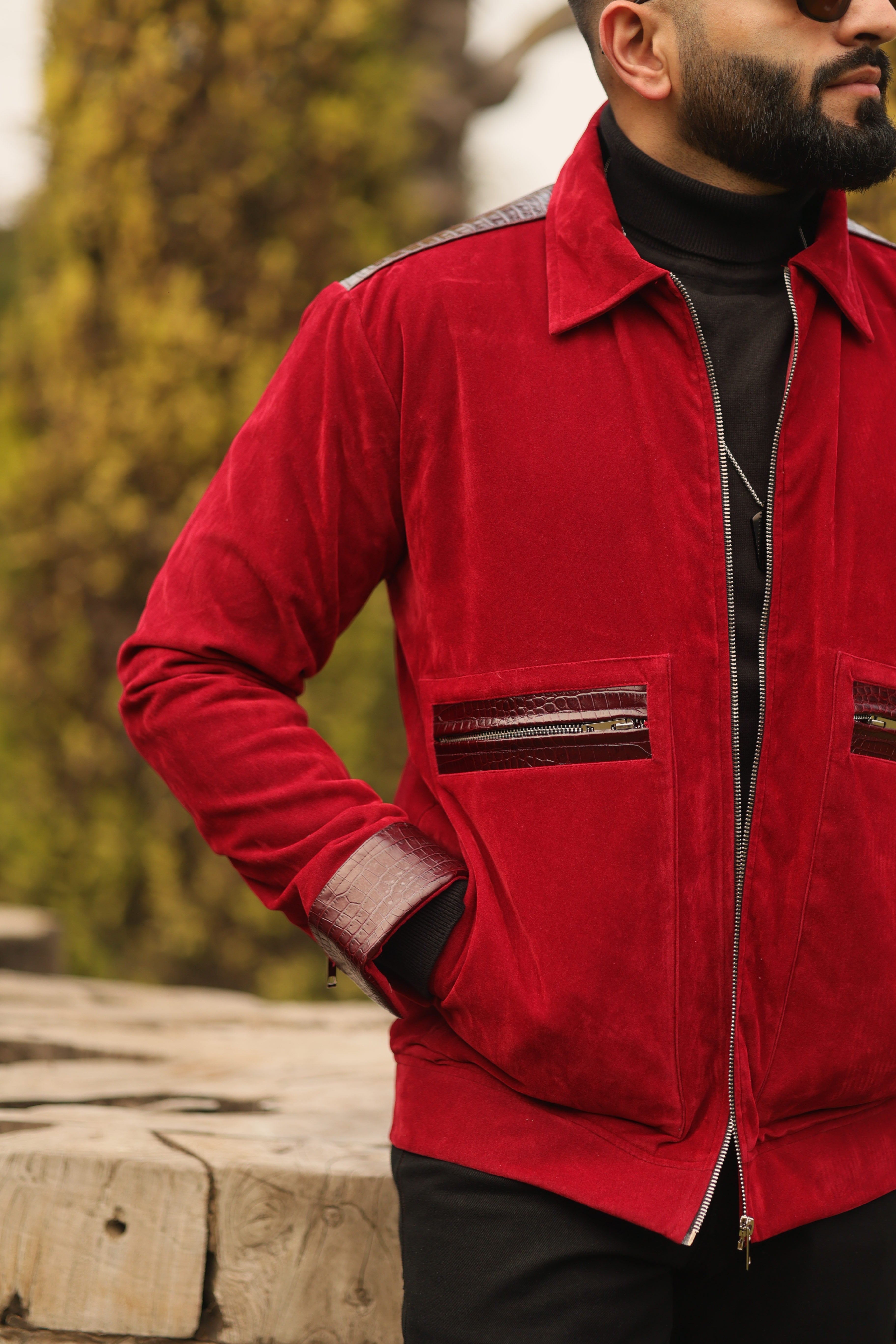 Carmine Red Suede Jacket