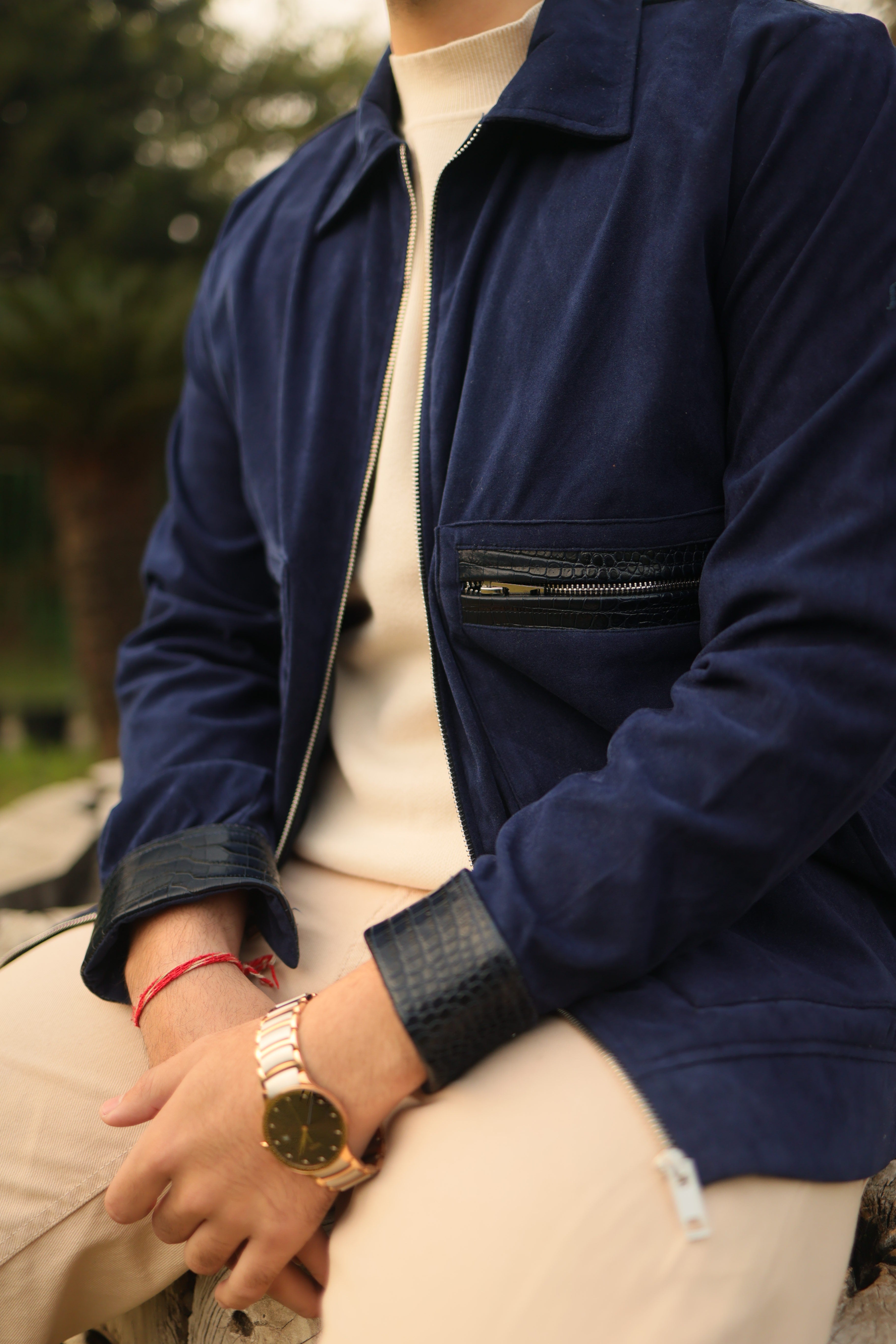 Navy Blue Suede Jacket
