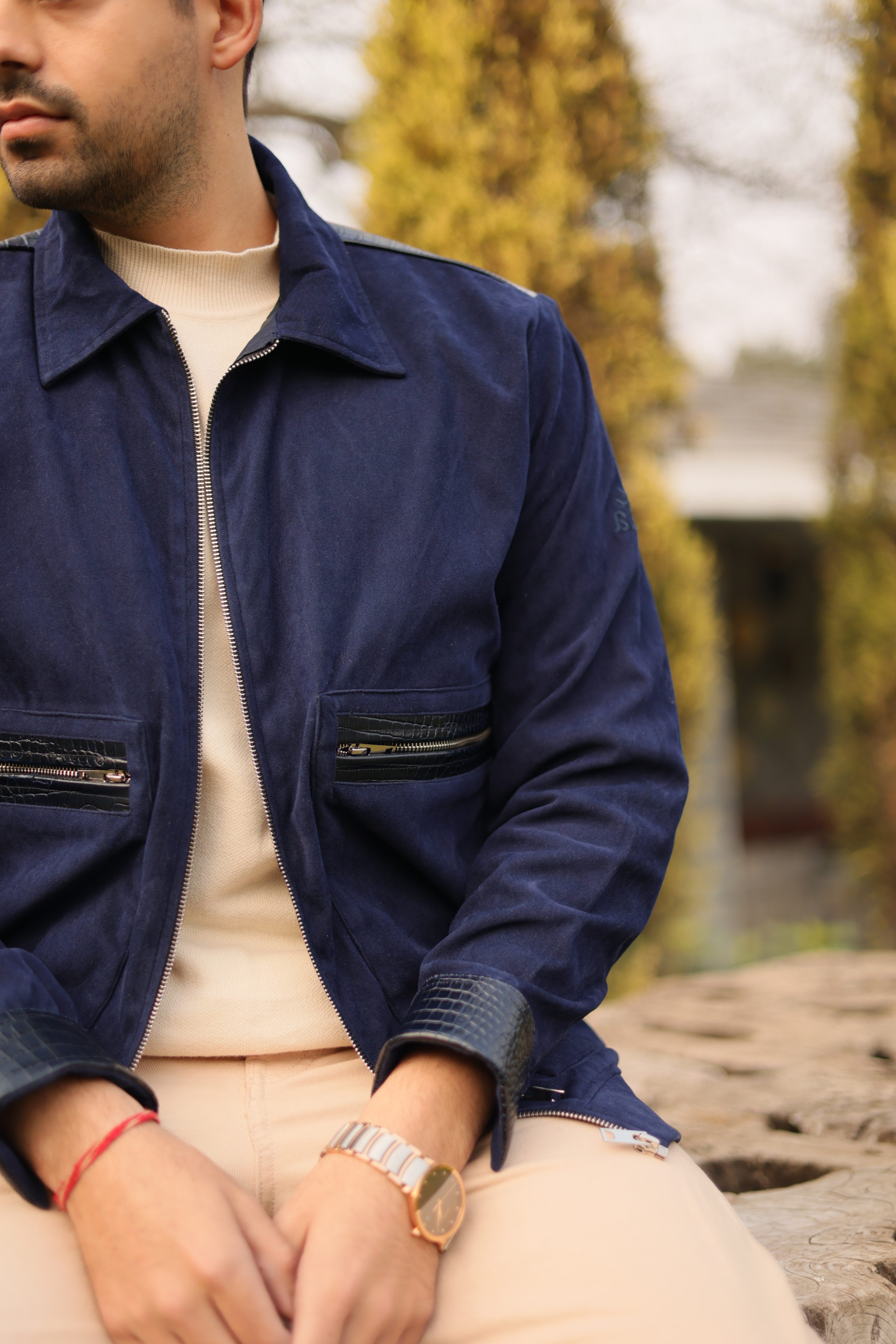 Navy Blue Suede Jacket