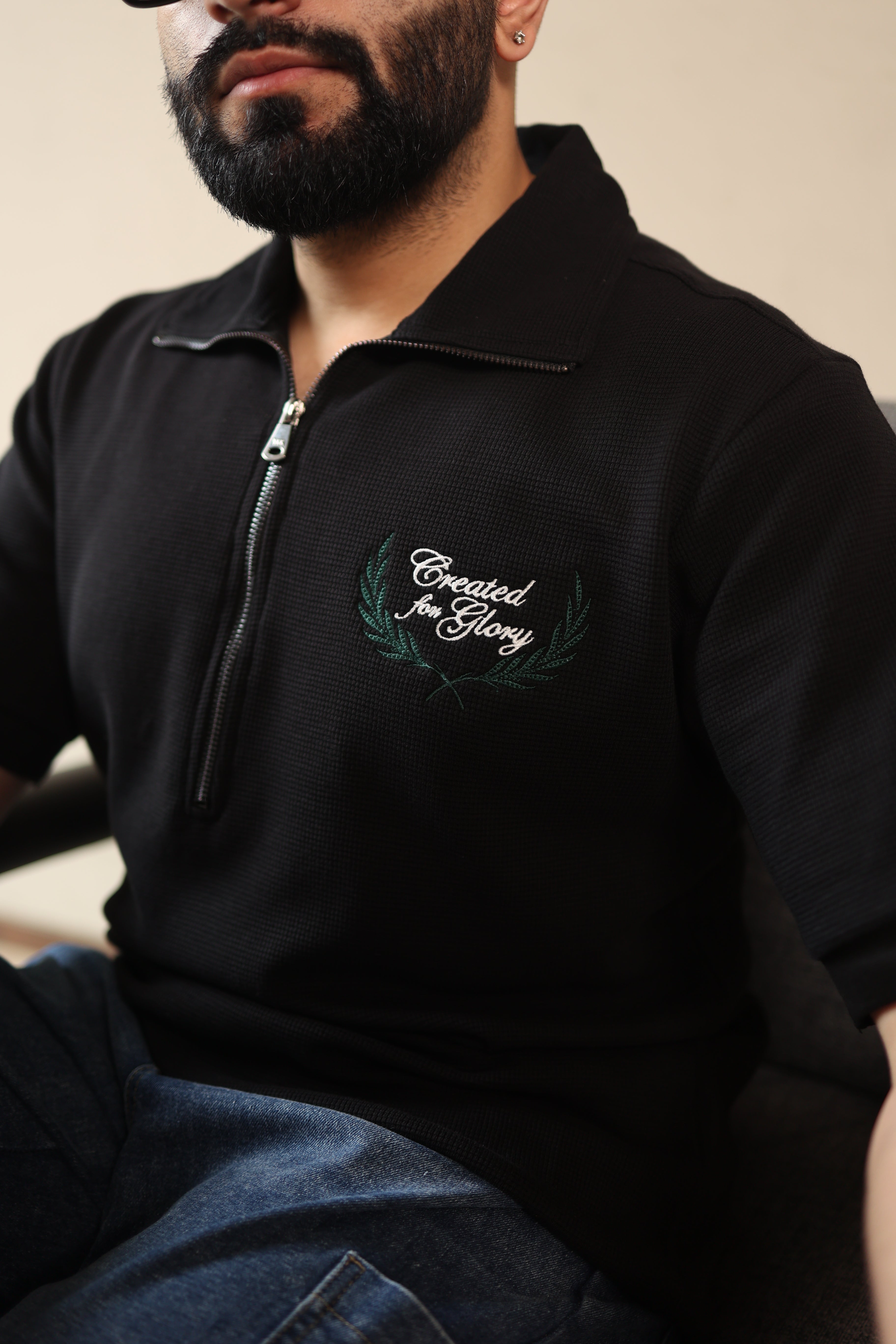 Black Noir Zip Polo