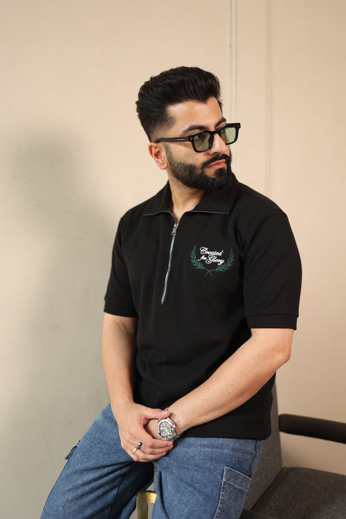 Black Noir Zip Polo